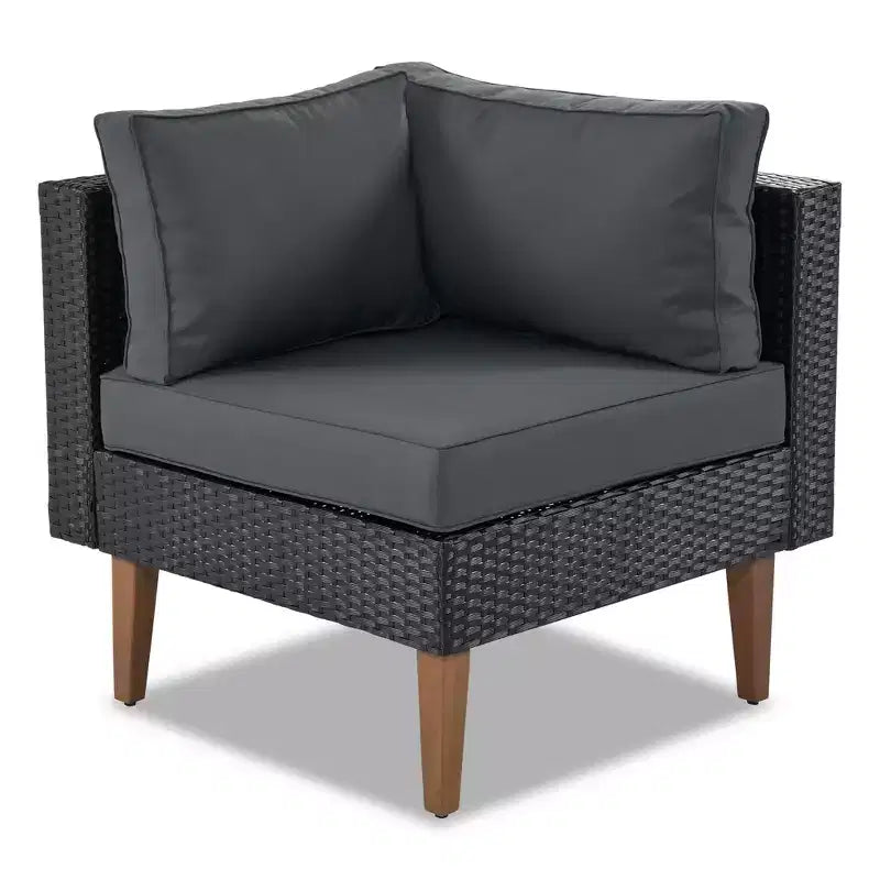 Set GDFStudio Landon moderno da patio in vimini, composto da divano a L da 4 pezzi per conversazione, tavolo e cuscini