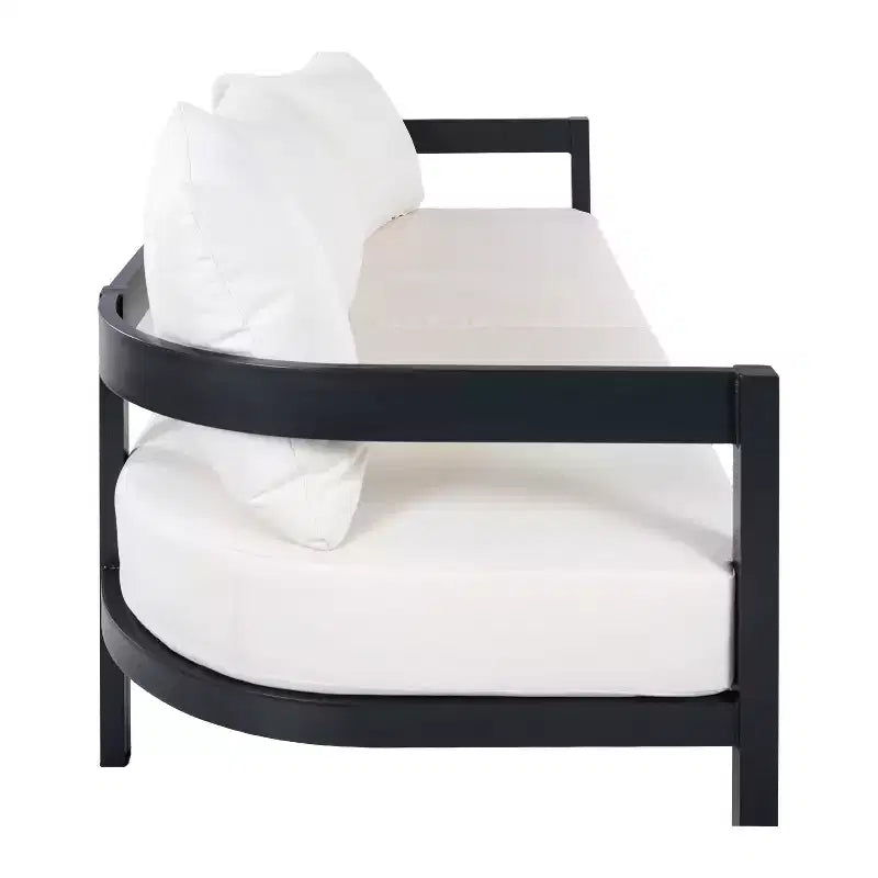 Christopher Knight Home Daniela moderne 4-delige aluminium terrasmeubelset met gebogen rugleuning, kussen en tafelblad van gehard glas