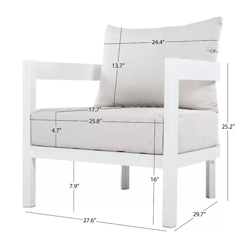 Christopher Knight Home Daniela moderne 4-delige aluminium terrasmeubelset met gebogen rugleuning, kussen en tafelblad van gehard glas