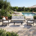 Christopher Knight Home Daniela Modern 4 Piece Aluminium Patio Seating Set with Curved Backrest, Cushion and Tempered Glass Top