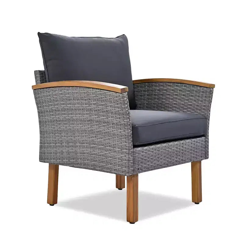 Whisen Ensemble de canapé modulaire d’extérieur en osier de 9 pièces, canapé de jardin, ensemble de mobilier de conversation avec table basse et coussins lavables – gris