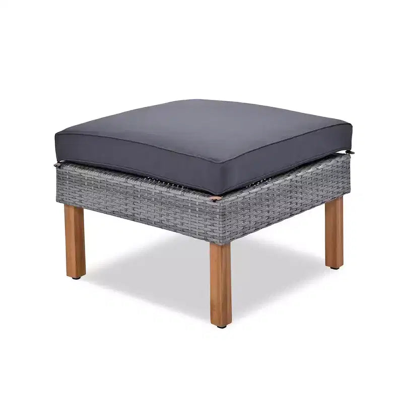 Whisen Ensemble de canapé modulaire d’extérieur en osier de 9 pièces, canapé de jardin, ensemble de mobilier de conversation avec table basse et coussins lavables – gris