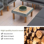 Whisen Ensemble de canapé modulaire d’extérieur en osier de 9 pièces, canapé de jardin, ensemble de mobilier de conversation avec table basse et coussins lavables – gris