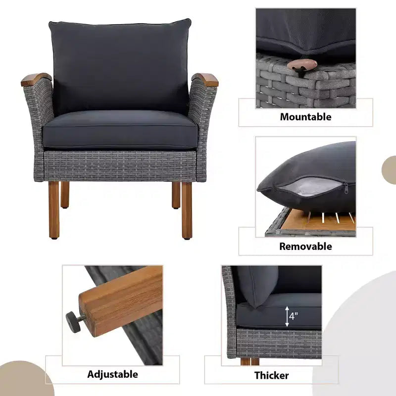 Whisen Ensemble de canapé modulaire d’extérieur en osier de 9 pièces, canapé de jardin, ensemble de mobilier de conversation avec table basse et coussins lavables – gris