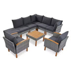 Whisen Ensemble de canapé modulaire d’extérieur en osier de 9 pièces, canapé de jardin, ensemble de mobilier de conversation avec table basse et coussins lavables – gris