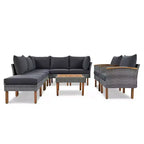 Whisen Ensemble de canapé modulaire d’extérieur en osier de 9 pièces, canapé de jardin, ensemble de mobilier de conversation avec table basse et coussins lavables – gris