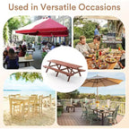 Ensemble de table de pique-nique d’extérieur en bois Zevemomo pour 10 à 12 personnes, avec trou pour parasol et 2 longs bancs intégrés, 95 pouces, pour jardins et cours, marron