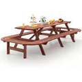Zevemomo 14-16 Person Outdoor Wood Patio Dining Set with Umbrella Hole, 2 Built-in Long Benches, 2630LBS Total Capacity for Yards, Brown