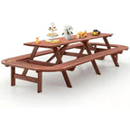 Zevemomo 14-16 Person Outdoor Wood Patio Dining Set with Umbrella Hole, 2 Built-in Long Benches, 2630LBS Total Capacity for Yards, Brown