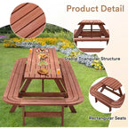 Ensemble de repas d’extérieur en bois Zevemomo pour 14 à 16 personnes, avec emplacement pour parasol, 2 longues banquettes intégrées, capacité totale de 2630LBS, pour jardin, marron