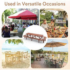 Ensemble de repas d’extérieur en bois Zevemomo pour 14 à 16 personnes, avec emplacement pour parasol, 2 longues banquettes intégrées, capacité totale de 2630LBS, pour jardin, marron