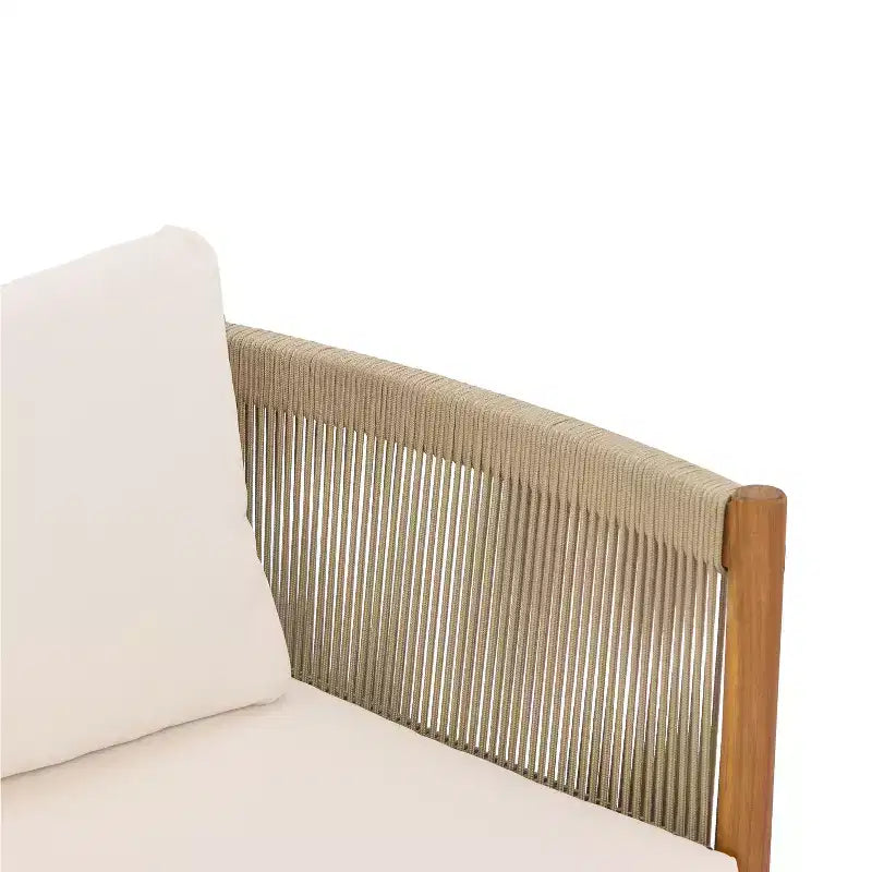 Christopher Knight Home Bradley – Ensemble moderne de mobilier de terrasse en bois d’acacia de 2 pièces comprenant une banquette deux places et une table basse, avec panneaux en corde tressée et coussins