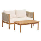 Christopher Knight Home Bradley – Ensemble moderne de mobilier de terrasse en bois d’acacia de 2 pièces comprenant une banquette deux places et une table basse, avec panneaux en corde tressée et coussins