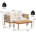 Christopher Knight Home Bradley – Ensemble moderne de mobilier de terrasse en bois d’acacia de 2 pièces comprenant une banquette deux places et une table basse, avec panneaux en corde tressée et coussins