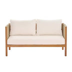 Christopher Knight Home Bradley – Ensemble moderne de mobilier de terrasse en bois d’acacia de 2 pièces comprenant une banquette deux places et une table basse, avec panneaux en corde tressée et coussins