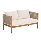 Christopher Knight Home Bradley – Ensemble moderne de mobilier de terrasse en bois d’acacia de 2 pièces comprenant une banquette deux places et une table basse, avec panneaux en corde tressée et coussins