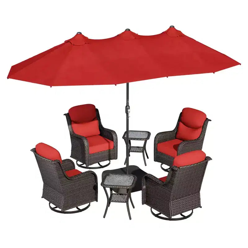 UPTIOT kültéri forgószék-garnitúra oldalasztalokkal és 15 láb hosszú továbbfejlesztett kerti napernyővel