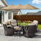 UPTIOT Outdoor Swivel Chair Set with Side Tables and 15-ft Enhanced Patio Umbrella