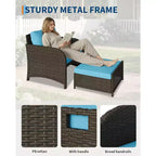 Ensemble de mobilier de jardin GustoWave en rotin PE, 5 pièces, sièges d’extérieur en résine tressée avec poufs et table en verre, ensemble convivial tout temps pour jardin ou balcon
