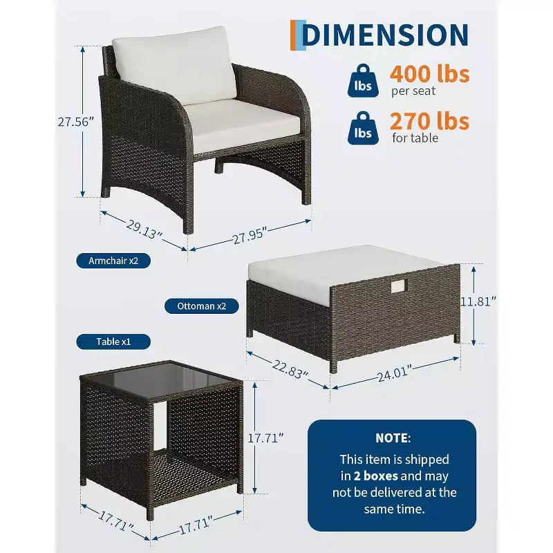 Ensemble de mobilier de jardin GustoWave en rotin PE, 5 pièces, sièges d’extérieur en résine tressée avec poufs et table en verre, ensemble convivial tout temps pour jardin ou balcon