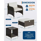 Ensemble de mobilier de jardin GustoWave en rotin PE, 5 pièces, sièges d’extérieur en résine tressée avec poufs et table en verre, ensemble convivial tout temps pour jardin ou balcon