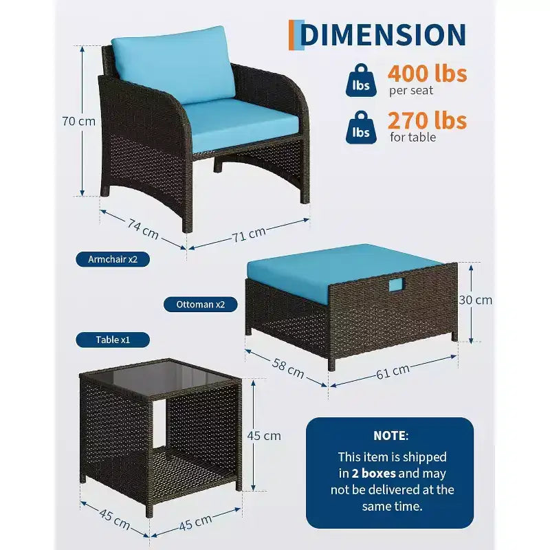 Ensemble de mobilier de jardin GustoWave en rotin PE, 5 pièces, sièges d’extérieur en résine tressée avec poufs et table en verre, ensemble convivial tout temps pour jardin ou balcon