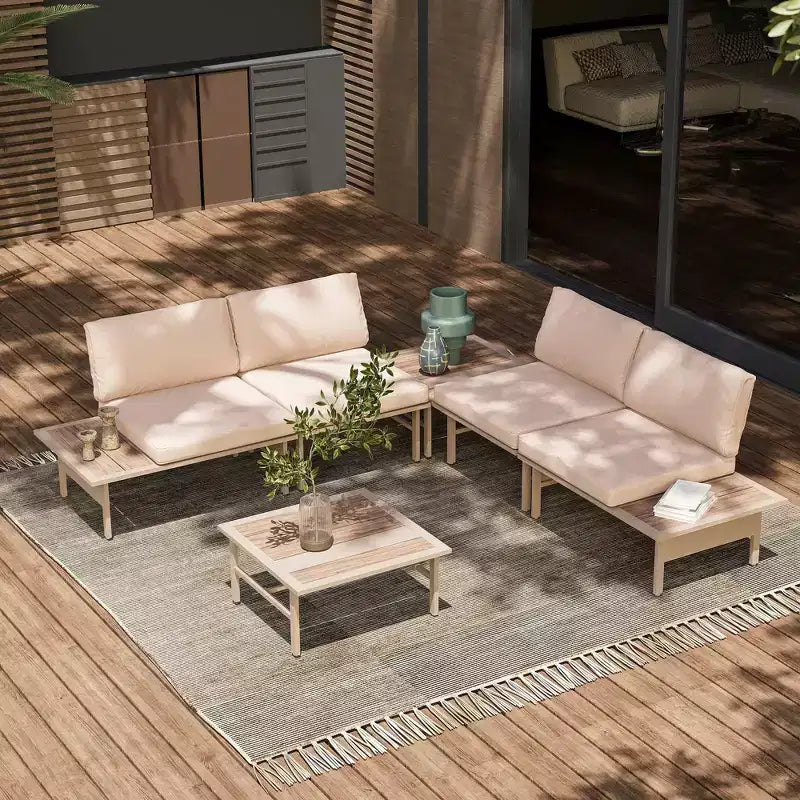 Ensemble de mobilier de terrasse LAUSAINT HOME, ensembles de conversation d'extérieur à cadre métallique avec table basse pour jardin ou bord de piscine