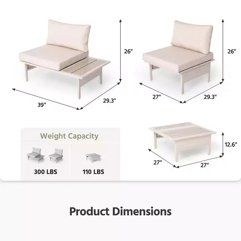 Ensemble de mobilier de terrasse LAUSAINT HOME, ensembles de conversation d'extérieur à cadre métallique avec table basse pour jardin ou bord de piscine