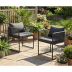 Ensemble de 2 chaises de jardin modernes en rotin PE avec coussins, mobilier d’extérieur résistant aux intempéries pour terrasse, balcon ou véranda, assises confortables