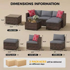 Ensemble de mobilier de jardin, 5 pièces, canapé modulaire en résine tressée tout temps avec coussins antidérapants, ensemble de canapé d’extérieur en rotin avec pouf