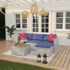 Ensemble de mobilier de jardin, 5 pièces, canapé modulaire en résine tressée tout temps avec coussins antidérapants, ensemble de canapé d’extérieur en rotin avec pouf