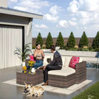 Ensemble de mobilier de jardin, 5 pièces, canapé modulaire en résine tressée tout temps avec coussins antidérapants, ensemble de canapé d’extérieur en rotin avec pouf