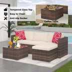 Ensemble de mobilier de jardin, 5 pièces, canapé modulaire en résine tressée tout temps avec coussins antidérapants, ensemble de canapé d’extérieur en rotin avec pouf