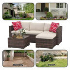 Ensemble de mobilier de jardin, 5 pièces, canapé modulaire en résine tressée tout temps avec coussins antidérapants, ensemble de canapé d’extérieur en rotin avec pouf