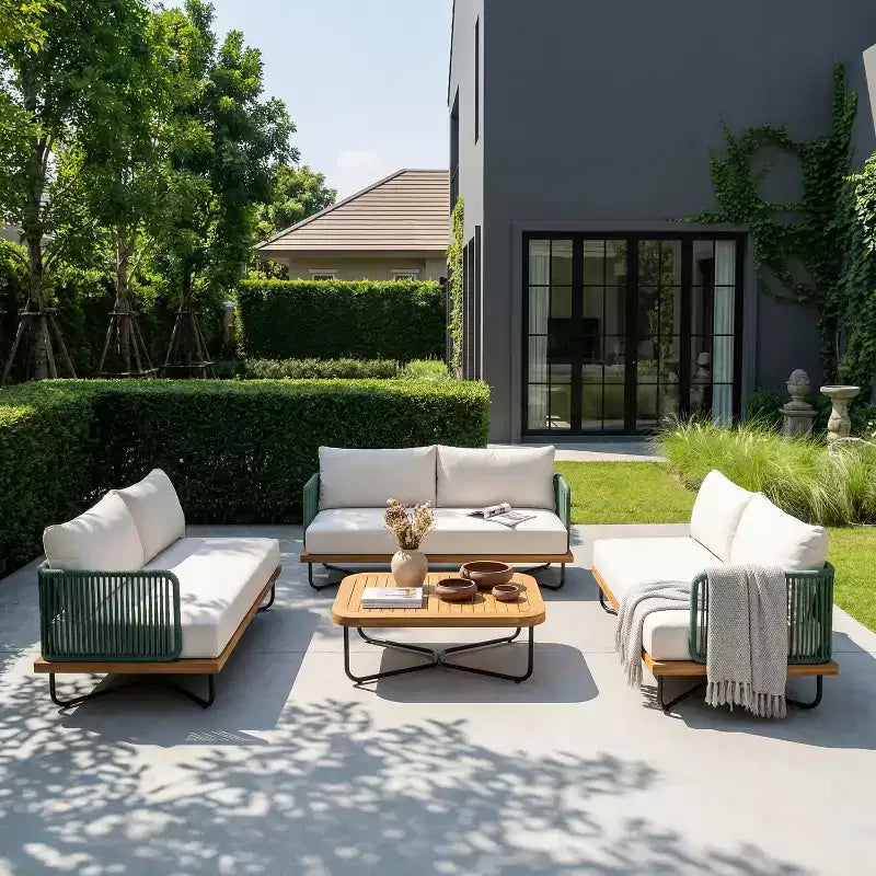 Christopher Knight Home Lucas 4 Piece Outdoor Rope Woven Acacia and Iron Seating Set