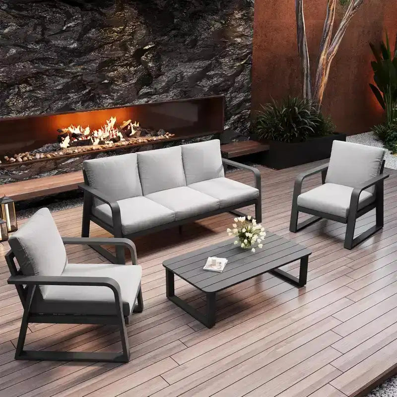 GDFStudio Vivienne 4 Piece Aluminum Outdoor Conversation Set with Cushions