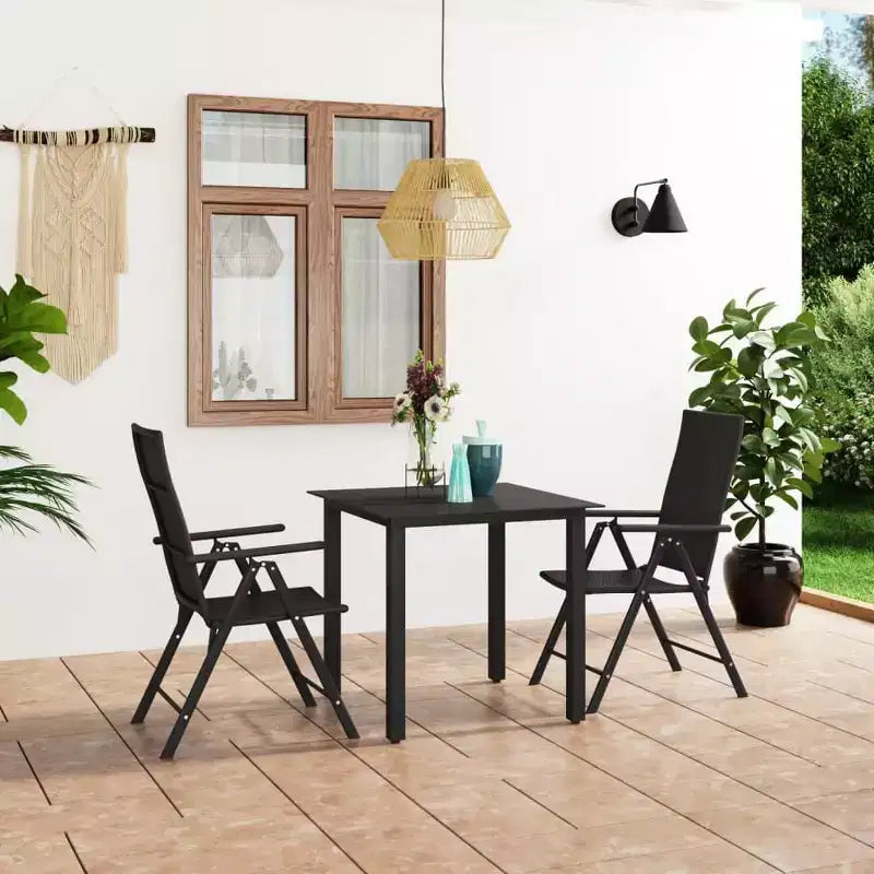 Set da pranzo vidaXL in rattan PE nero, di medie dimensioni, pieghevole, da esterno