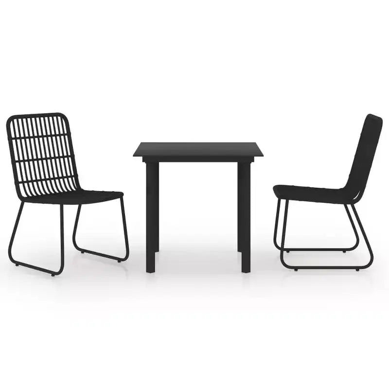 vidaXL Dining Set Black Poly rattan, powder-coated steel, tempered glass