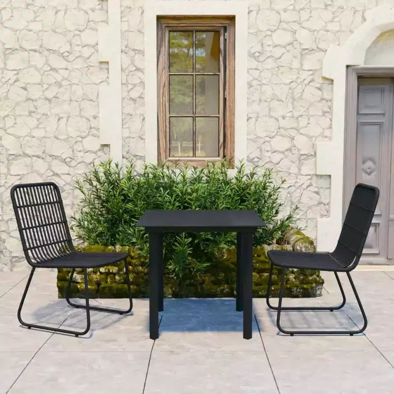 vidaXL Essgruppe aus schwarzem Poly-Rattan, pulverbeschichtetem Stahl und gehärtetem Glas