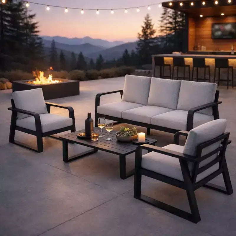 Ensemble moderne de mobilier de jardin en aluminium de 4 pièces avec coussins, sièges de conversation résistants aux intempéries pour terrasse ou jardin – Panipeachy