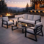 Ensemble moderne de mobilier de jardin en aluminium de 4 pièces avec coussins, sièges de conversation résistants aux intempéries pour terrasse ou jardin – Panipeachy