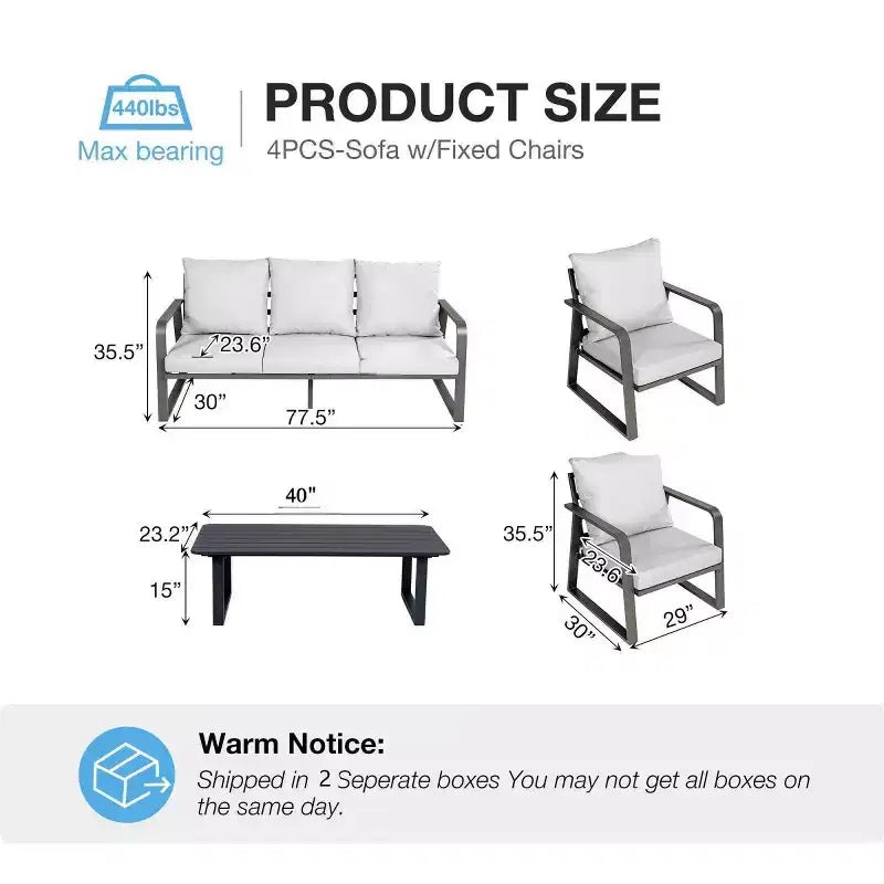 Ensemble moderne de mobilier de jardin en aluminium de 4 pièces avec coussins, sièges de conversation résistants aux intempéries pour terrasse ou jardin – Panipeachy