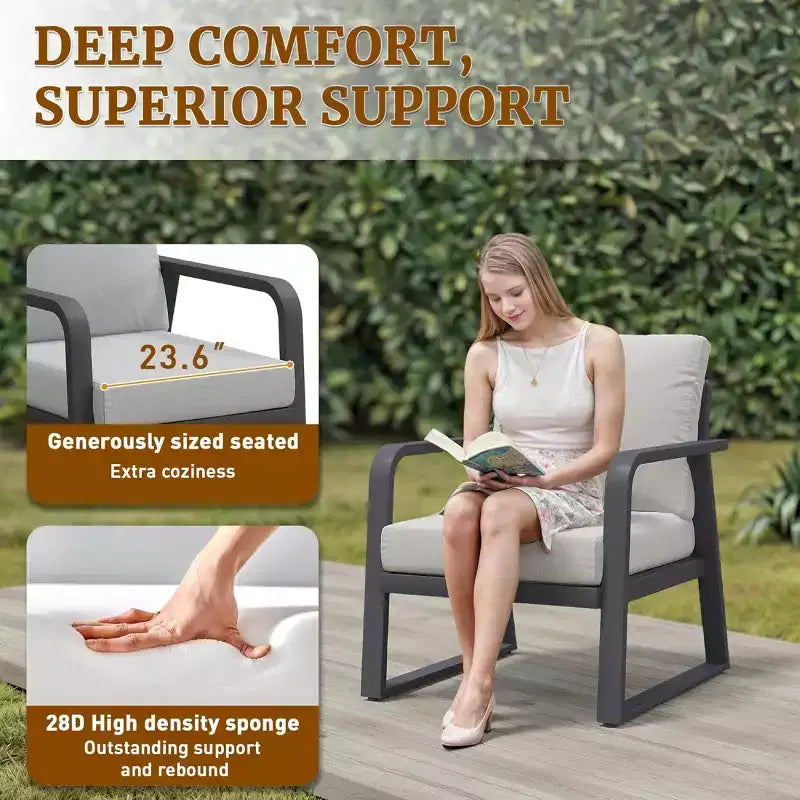 Ensemble moderne de mobilier de jardin en aluminium de 4 pièces avec coussins, sièges de conversation résistants aux intempéries pour terrasse ou jardin – Panipeachy