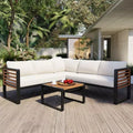 4-Piece Patio Conversation Set, L-Shaped Sectional Sofa with Cushions, Outdoor Seating Set with Coffee Table for Backyard or Deck-Panipeachy