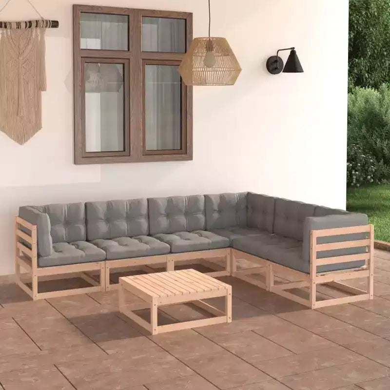Ensemble de salon de jardin vidaXL gris en bois de pin massif, grand et modulable