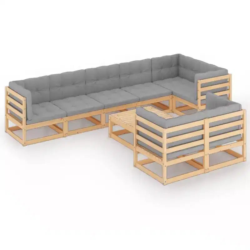 vidaXL Garden Lounge Set Natural Wood, Grey Cushions
