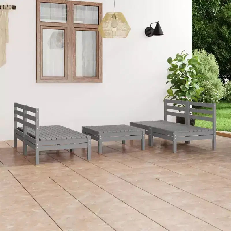 vidaXL Ensemble de salon de jardin modulaire gris en pin massif, de taille moyenne