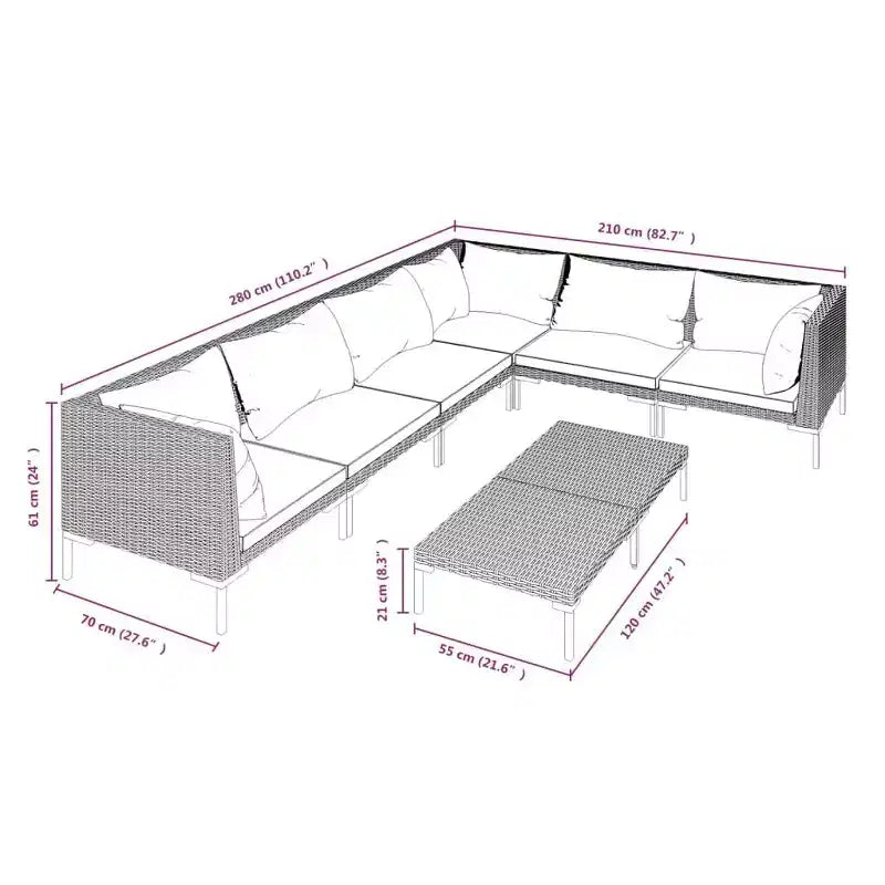 vidaXL Garden Lounge Set Dark Grey, Black
