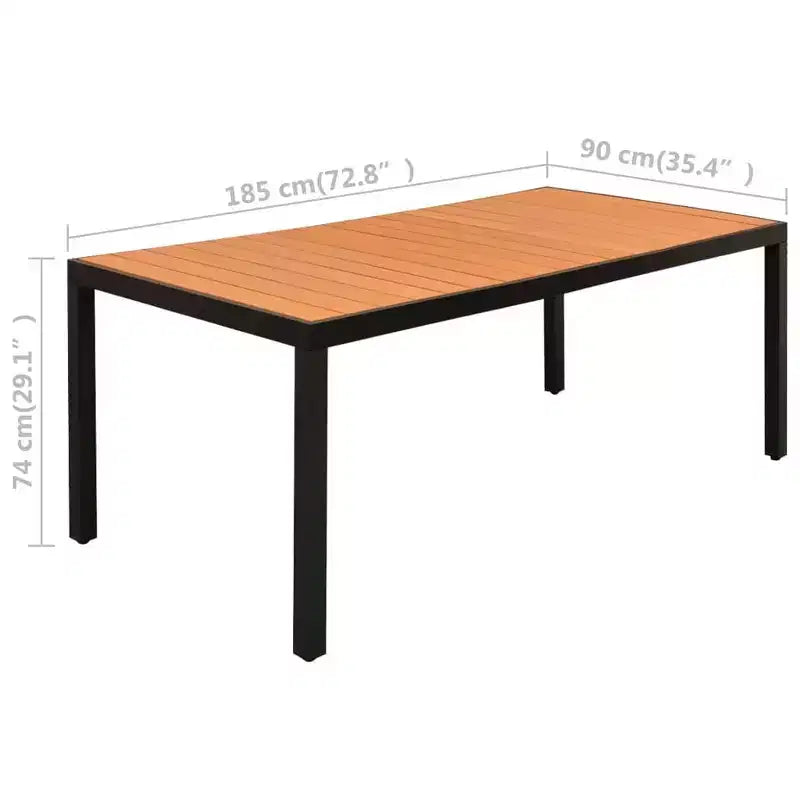 Set da pranzo vidaXL in rattan PE nero e marrone, alluminio e WPC
