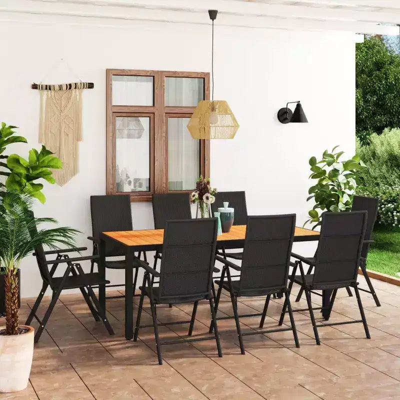 Set da pranzo vidaXL in rattan PE nero e marrone, alluminio e WPC